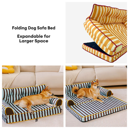 Stripe Waterproof Foldable Large Dog Sofa Bed for Crate