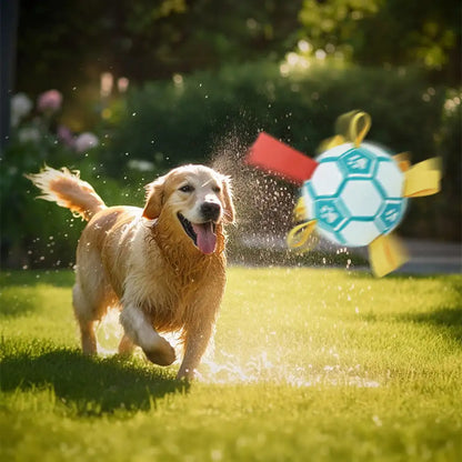 Paw Print Soccer Ball Dog Chew Toy With Straps