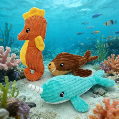 Pet Supplies Cute Animal Safe Dog Touch Toys Resistant Marine Animals Indestructible Plush Tooth Chew Dog Play Toy With Squeaker