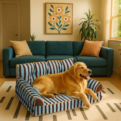 Stripe Waterproof Foldable Large Dog Sofa Bed for Crate