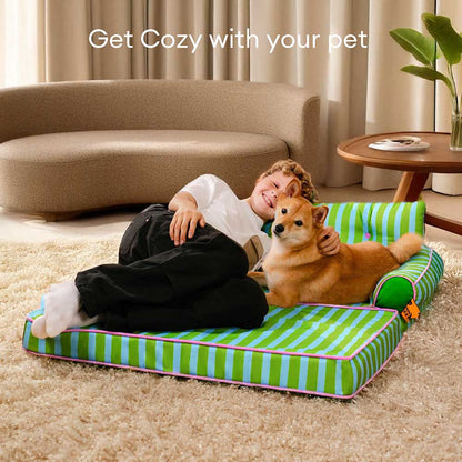 Stripe Waterproof Foldable Large Dog Sofa Bed for Crate